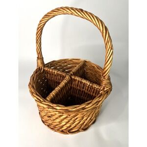 Vintage Bottle Basket Wicker Carrier 4 Compartments Gift Basket